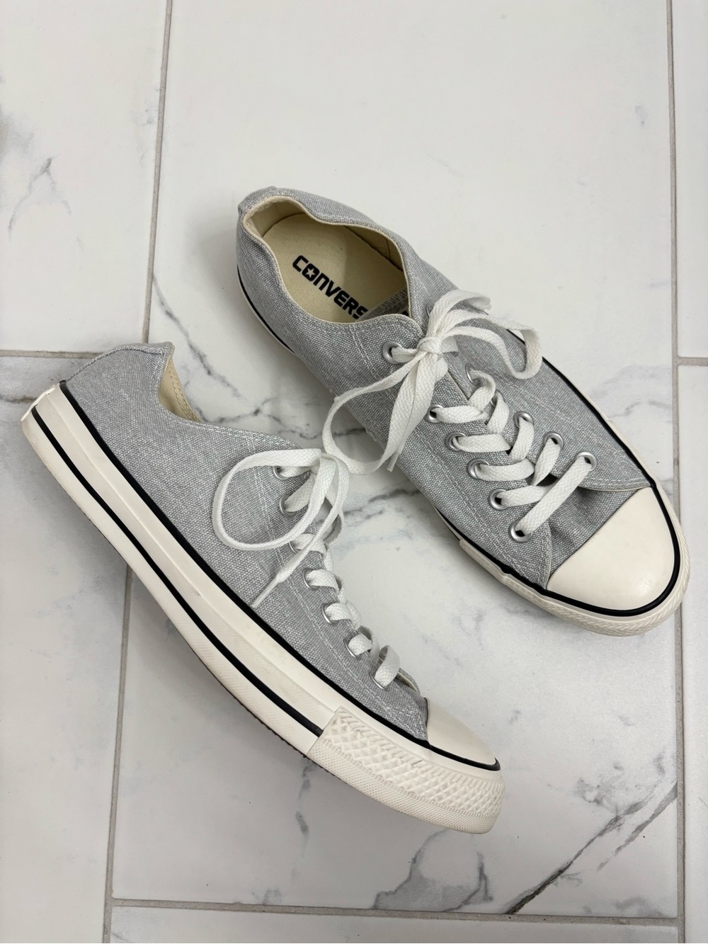 Converse Light Grey Sneakers M9 W11 Lace Up Textured Denim